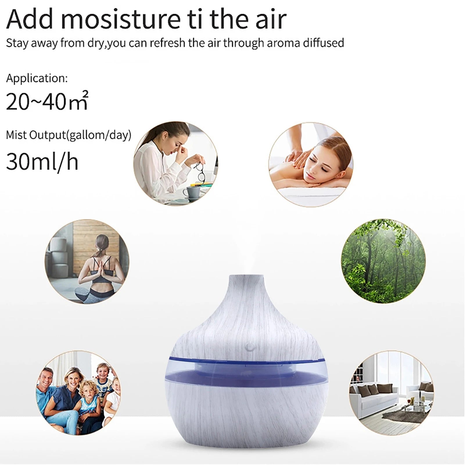 Wood Grain 300ML Essential Oil Diffuser & LED Humidifier