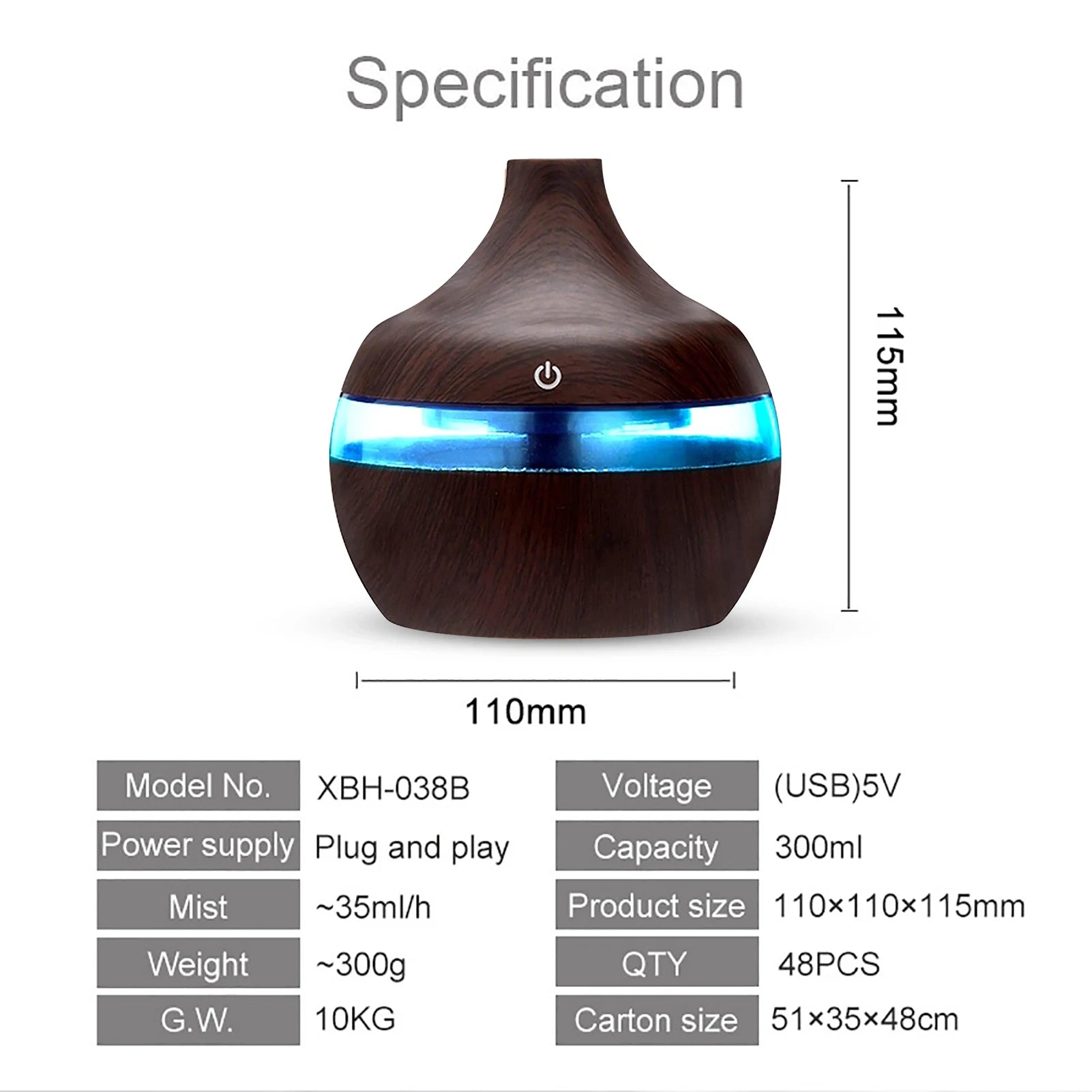 Wood Grain 300ML Essential Oil Diffuser & LED Humidifier