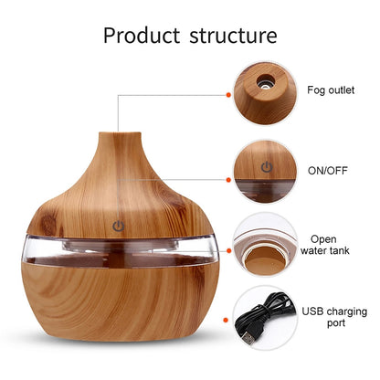 Wood Grain 300ML Essential Oil Diffuser & LED Humidifier